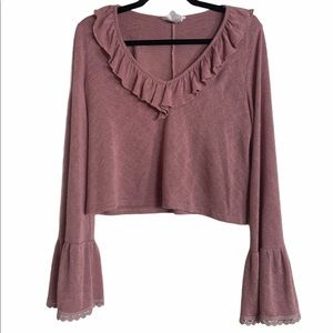 Sadie & Sage Boho Ruffle Pink Blouse Small